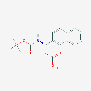 Chemical structure of (S)-3-((tert-Butoxycarbonyl)amino)-3-(naphthalen-2-yl)propanoic acid