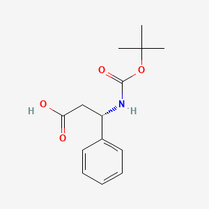 Chemical structure of (S)-3-((tert-Butoxycarbonyl)amino)-3-phenylpropanoic acid