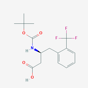 Chemical structure of (S)-3-((tert-Butoxycarbonyl)amino)-4-(2-(trifluoromethyl)phenyl)butanoic acid