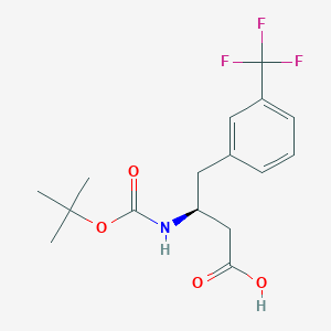 Chemical structure of (S)-3-((tert-Butoxycarbonyl)amino)-4-(3-(trifluoromethyl)phenyl)butanoic acid