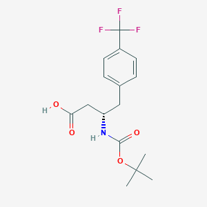 Chemical structure of (S)-3-((tert-Butoxycarbonyl)amino)-4-(4-(trifluoromethyl)phenyl)butanoic acid