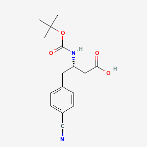 Chemical structure of (S)-3-((tert-Butoxycarbonyl)amino)-4-(4-cyanophenyl)butanoic acid