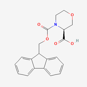 Chemical structure of (S)-4-(((9H-Fluoren-9-yl)methoxy)carbonyl)morpholine-3-carboxylic acid