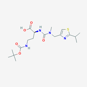 Chemical structure of (S)-4-((tert-Butoxycarbonyl)amino)-2-(3-((2-isopropylthiazol-4-yl)methyl)-3-methylureido)butanoic acid