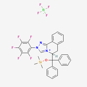 Chemical structure of (S)-5-[Diphenyl[(trimethylsilyl)oxy]methyl]-5,6-dihydro-2-(2,3,4,5,6-pentafluorophenyl)-1,2,4-triazolo[3,4-a]isoquinolin-2-ium Tetrafluoroborate