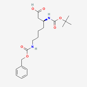 Chemical structure of (S)-7-(((Benzyloxy)carbonyl)amino)-3-((tert-butoxycarbonyl)amino)heptanoic acid
