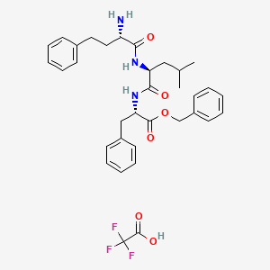 Chemical structure of (S)-benzyl 2-((S)-2-((S)-2-amino-4-phenylbutanamido)-4-methylpentanamido)-3-phenylpropanoate 2,2,2-trifluoroacetate
