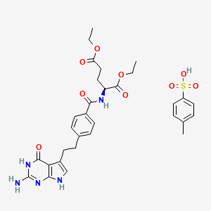 Chemical structure of (S)-Diethyl 2-(4-(2-(2-amino-4-oxo-4,7-dihydro-3H-pyrrolo[2,3-d]pyrimidin-5-yl)ethyl)benzamido)pentanedioate 4-methylbenzenesulfonate