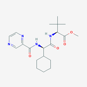 Chemical structure of (S)-methyl 2-((R)-2-cyclohexyl-2-(pyrazine-2-carboxamido)acetamido)-3,3-dimethylbutanoate