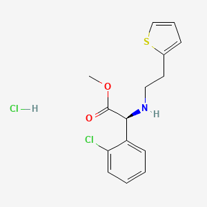 Chemical structure of (S)-Methyl 2-(2-chlorophenyl)-2-((2-(thiophen-2-yl)ethyl)amino)acetate hydrochloride