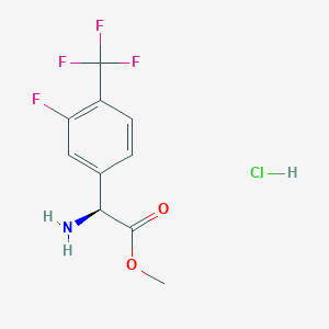 Chemical structure of (S)-Methyl 2-amino-2-(3-fluoro-4-(trifluoromethyl)phenyl)acetate hydrochloride