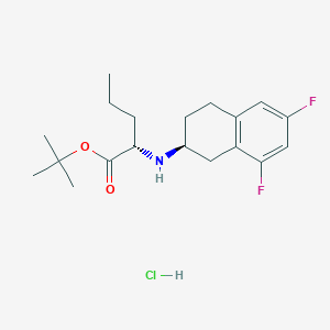Chemical structure of (S)-tert-butyl 2-(((S)-6,8-difluoro-1,2,3,4-tetrahydronaphthalen-2-yl)amino)pentanoate hydrochloride