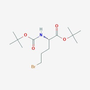 Chemical structure of (S)-tert-Butyl 5-bromo-2-((tert-butoxycarbonyl)amino)pentanoate
