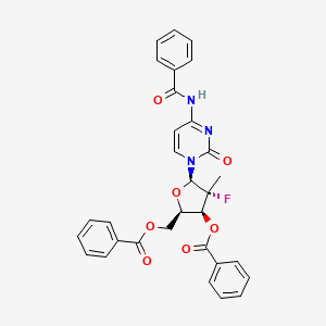 Chemical structure of [(2R,3S,4R,5R)-5-(4-Benzamido-2-oxo-1,2-dihydropyrimidin-1-yl)-3-(benzoyloxy)-4-fluoro-4-methyloxolan-2-yl]methyl benzoate