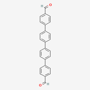 Chemical structure of [1,1':4',1'':4'',1'''-quaterphenyl]-4,4'''-dicarbaldehyde