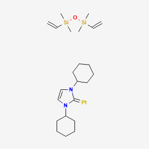 Chemical structure of [1,3-Bis(cyclohexyl)imidazol-2-ylidene][1,3-divinyl-1,1,3,3-tetramethyldisiloxane]platinum(0)