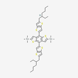 Chemical structure of [4,8-Bis[5-(2-ethylhexyl)thieno[3,2-b]thiophen-2-yl]benzo[1,2-b:4,5-b']dithiophene-2,6-diyl]bis(trimethylstannane)