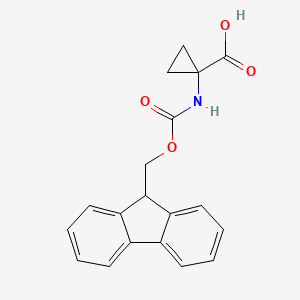 Chemical structure of 1-((((9H-Fluoren-9-yl)methoxy)carbonyl)amino)cyclopropanecarboxylic acid