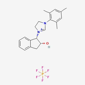 Chemical structure of 1-((1S,2R)-2-Hydroxy-2,3-dihydro-1H-inden-1-yl)-3-mesityl-4,5-dihydro-1H-imidazol-3-ium hexafluorophosphate(V)