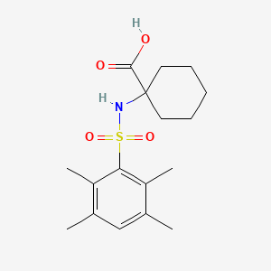 Chemical structure of 1-((2,3,5,6-Tetramethylphenyl)sulfonamido)cyclohexane-1-carboxylic acid