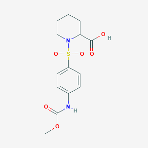 Chemical structure of 1-((4-((Methoxycarbonyl)amino)phenyl)sulfonyl)piperidine-2-carboxylic acid