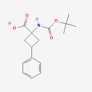 Chemical structure of 1-((tert-Butoxycarbonyl)amino)-3-phenylcyclobutane-1-carboxylic acid