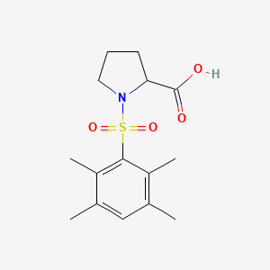 Chemical structure of 1-(2,3,5,6-Tetramethylphenyl)sulfonylpyrrolidine-2-carboxylic acid