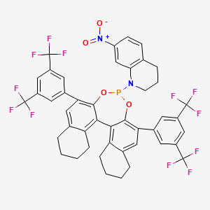Chemical structure of 1-(2,6-Bis(3,5-bis(trifluoromethyl)phenyl)-8,9,10,11,12,13,14,15-octahydrodinaphtho[2,1-d:1',2'-f][1,3,2]dioxaphosphepin-4-yl)-7-nitro-1,2,3,4-tetrahydroquinoline