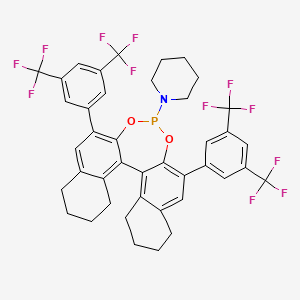 Chemical structure of 1-(2,6-Bis(3,5-bis(trifluoromethyl)phenyl)-8,9,10,11,12,13,14,15-octahydrodinaphtho[2,1-d:1',2'-f][1,3,2]dioxaphosphepin-4-yl)piperidine