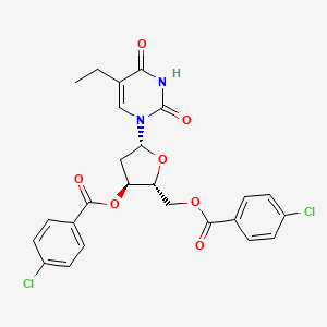 Chemical structure of Uridine, 2'-deoxy-5-ethyl-, 3',5'-bis(4-chlorobenzoate)