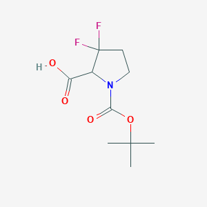 Chemical structure of 1-(tert-Butoxycarbonyl)-3,3-difluoropyrrolidine-2-carboxylic acid