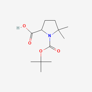 Chemical structure of 1-(Tert-butoxycarbonyl)-5,5-dimethylpyrrolidine-2-carboxylic acid