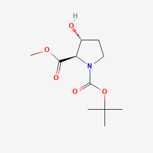 Chemical structure of 1-(tert-Butyl) 2-methyl (2R,3R)-3-hydroxypyrrolidine-1,2-dicarboxylate