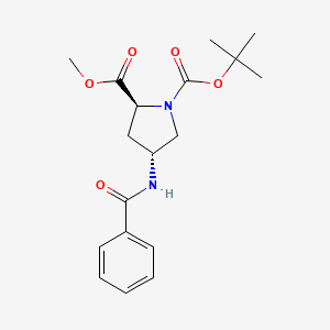 Chemical structure of 1-(tert-Butyl) 2-methyl (2S,4R)-4-benzamidopyrrolidine-1,2-dicarboxylate