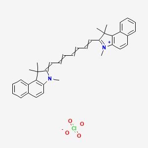 Chemical structure of 1,1,3-Trimethyl-2-((1E,3E,5E,7E)-7-(1,1,3-trimethyl-1H-benzo[e]indol-2(3H)-ylidene)hepta-1,3,5-trien-1-yl)-1H-benzo[e]indol-3-ium perchlorate