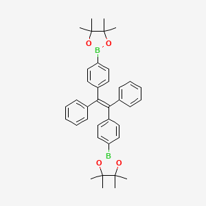 Chemical structure of 1,2-Diphenyl-1,2-bis(4-(4,4,5,5-tetramethyl-1,3,2-dioxaborolan-2-yl)phenyl)ethene