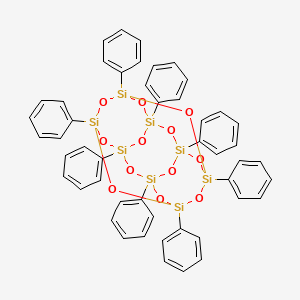 Chemical structure of 1,3,5,7,9,11,13,15-octaphenyl-2,4,6,8,10,12,14,16,17,18,19,20-dodecaoxa-1,3,5,7,9,11,13,15-octasilapentacyclo[9.5.1.1(3,9).1(5,15).1(7,13)]icosane