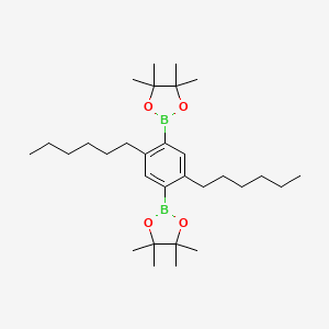 Chemical structure of 1,4-Bis(4,4,5,5-tetramethyl-1,3,2-dioxaborolan-2-yl)-2,5-dihexylbenzene