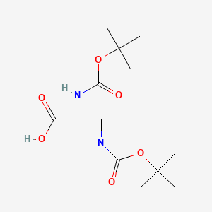 Chemical structure of 1-[(Tert-butoxy)carbonyl]-3-{[(tert-butoxy)carbonyl]amino}azetidine-3-carboxylic acid