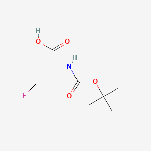 Chemical structure of 1-{[(tert-Butoxy)carbonyl]amino}-3-fluorocyclobutane-1-carboxylic acid