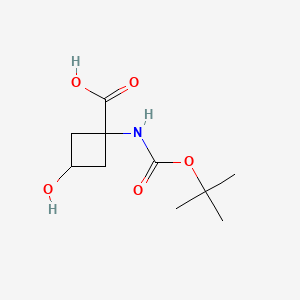 Chemical structure of 1-{[(tert-Butoxy)carbonyl]amino}-3-hydroxycyclobutane-1-carboxylic acid