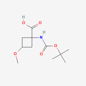 Chemical structure of 1-{[(tert-Butoxy)carbonyl]amino}-3-methoxycyclobutane-1-carboxylic acid