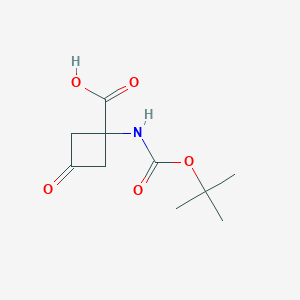 Chemical structure of 1-{[(tert-Butoxy)carbonyl]amino}-3-oxocyclobutane-1-carboxylic acid