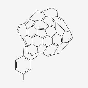 Chemical structure of 1′,1′′,4′,4′′-Tetrahydrodi[1,4]methanonaphtho[2′,3′:1,2;2′′,3′′:56,60][5,6]fullerene-C60-Ih