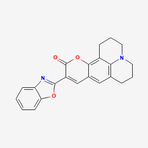 Chemical structure of 10-(Benzo[d]oxazol-2-yl)-2,3,6,7-tetrahydro-1H-pyrano[2,3-f]pyrido[3,2,1-ij]quinolin-11(5H)-one