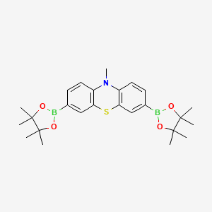 Chemical structure of 10-Methyl-3,7-bis(4,4,5,5-tetramethyl-1,3,2-dioxaborolan-2-yl)-10H-phenothiazine