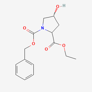 Chemical structure of (4R)-1-Benzyl 2-ethyl 4-hydroxypyrrolidine-1,2-dicarboxylate
