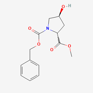 Chemical structure of 1-Benzyl 2-methyl (2R,4S)-4-hydroxypyrrolidine-1,2-dicarboxylate