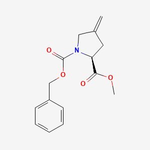 Chemical structure of 1-Benzyl 2-methyl (2S)-4-methylidenepyrrolidine-1,2-dicarboxylate