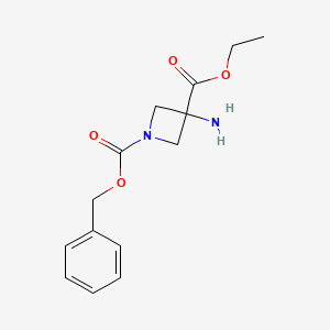 Chemical structure of 1-Benzyl 3-ethyl 3-aminoazetidine-1,3-dicarboxylate
